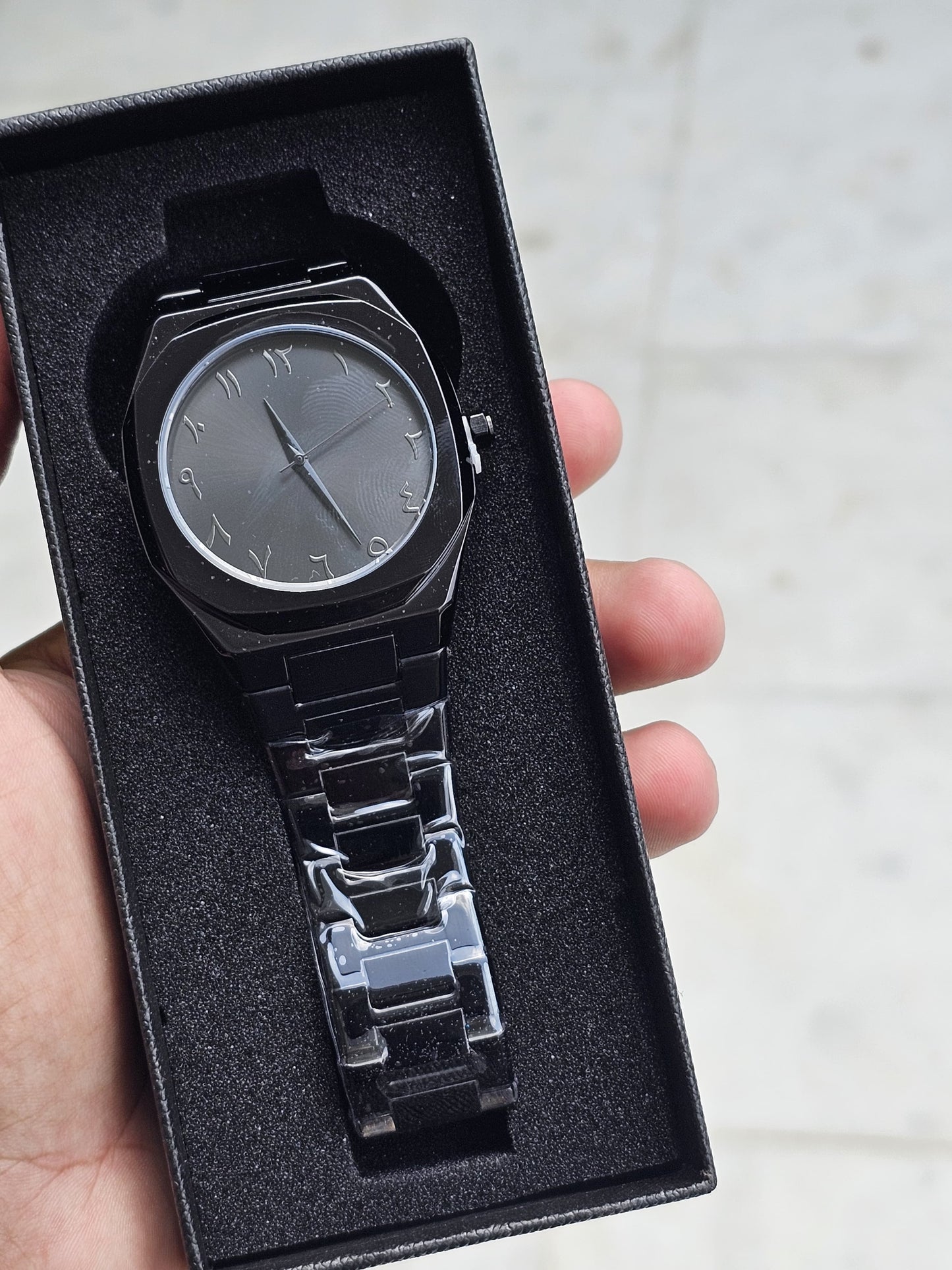 Black Arabic Aura Watch in Stainless Steel