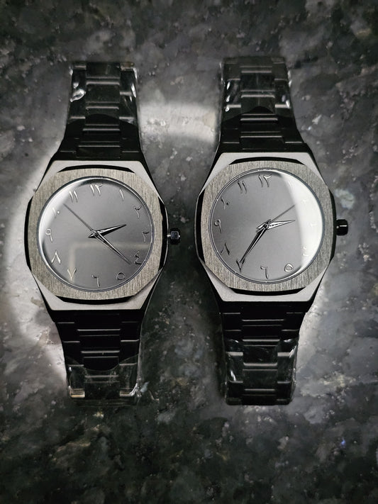 Black Arabic Aura Watch in Stainless Steel