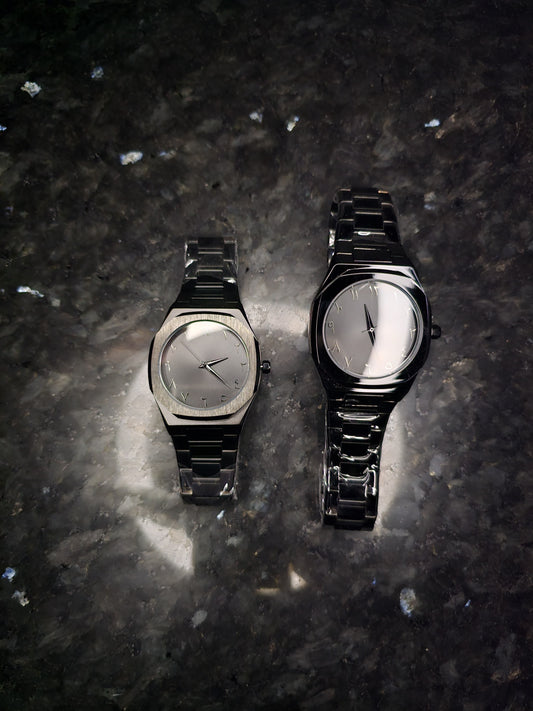Black Arabic Aura Watch in Stainless Steel